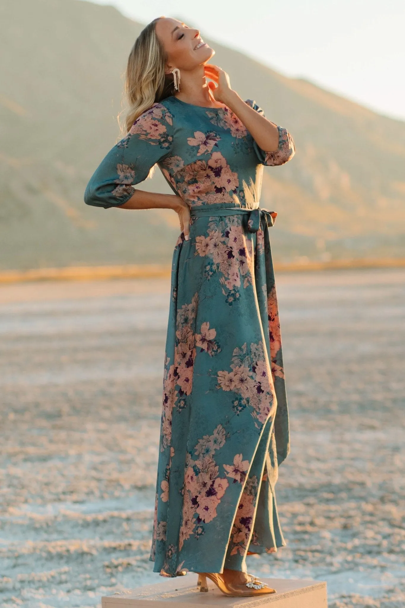 Paula Satin Maxi Dress | Blue + Pink Multi sold by Baltic Born