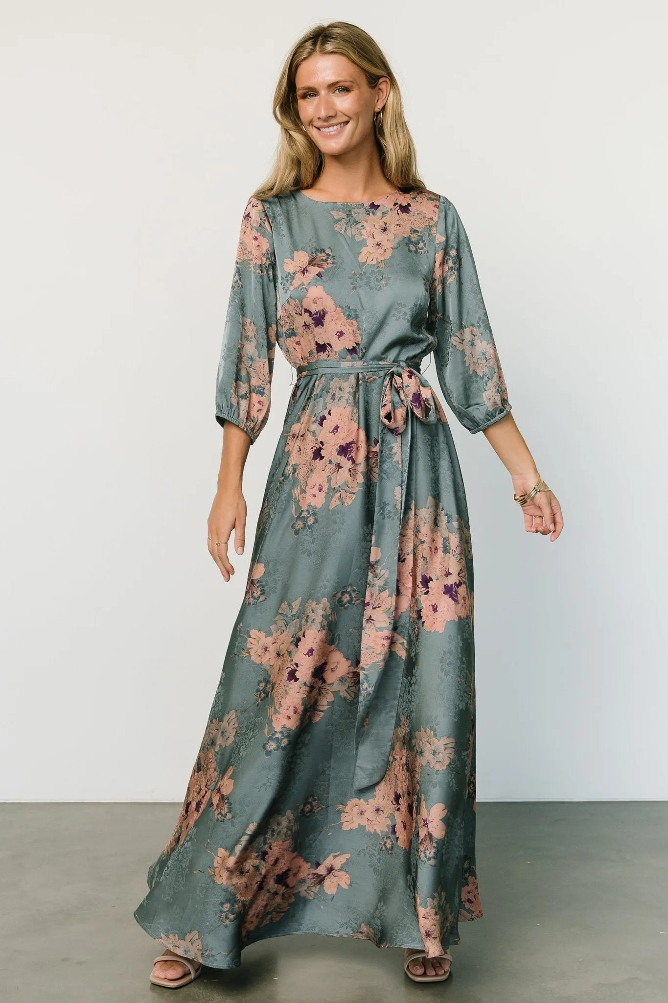 Paula Satin Maxi Dress | Blue + Pink Multi sold by Baltic Born product image thumbnail 2