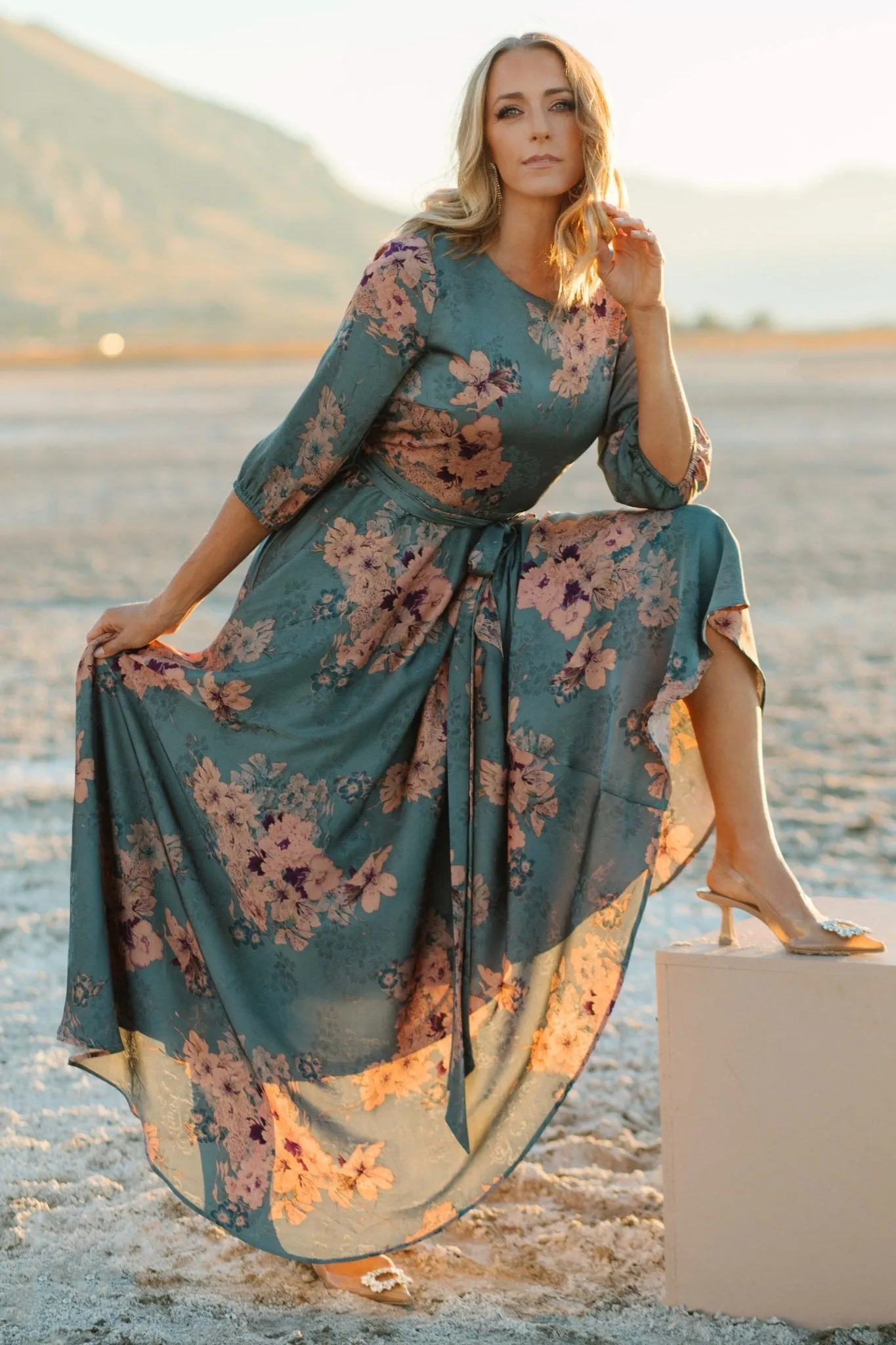 Paula Satin Maxi Dress | Blue + Pink Multi sold by Baltic Born product image thumbnail 4