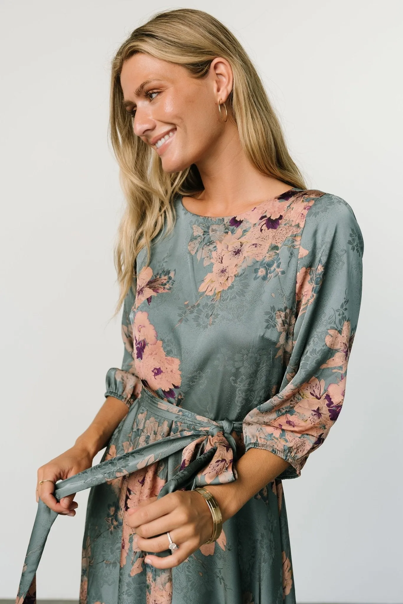 Paula Satin Maxi Dress | Blue + Pink Multi sold by Baltic Born product image thumbnail 3