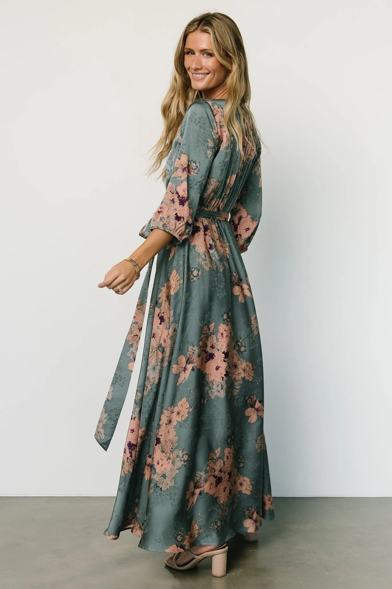 Paula Satin Maxi Dress | Blue + Pink Multi sold by Baltic Born product image thumbnail 5