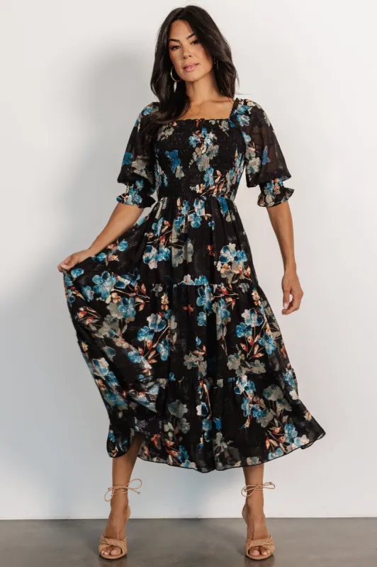 Fabian Jacquard Midi Dress | Black + Blue Multi sold by Baltic Born
