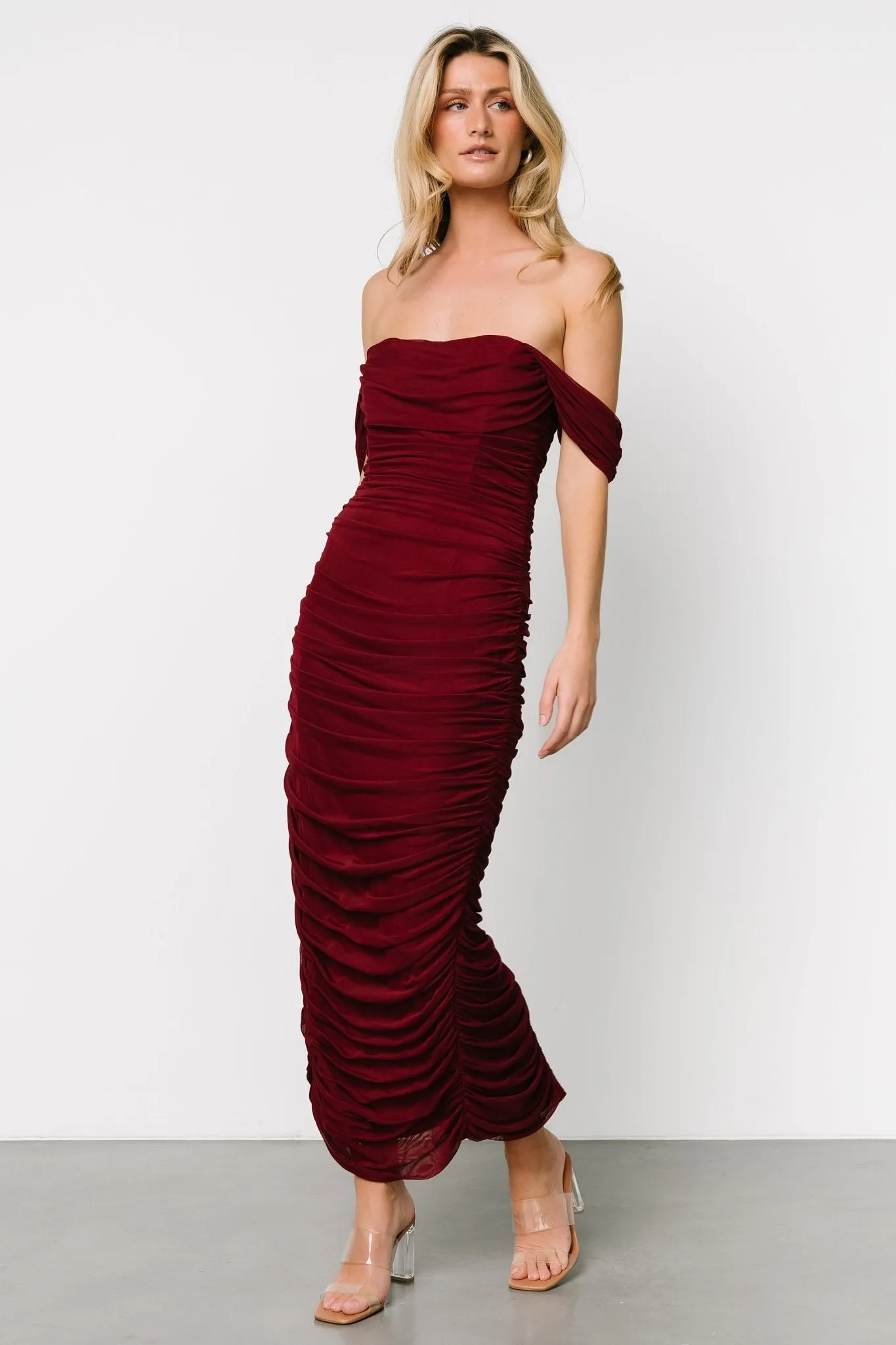 Alessandra Mesh Midi Dress | Burgundy sold by Baltic Born product image thumbnail 5