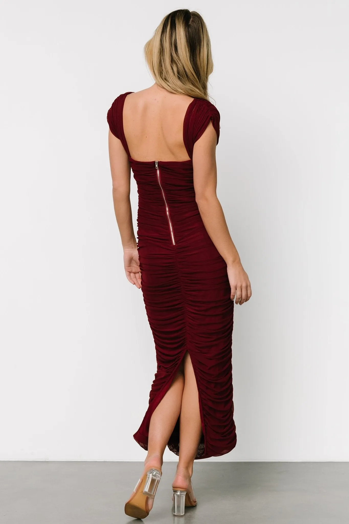 Alessandra Mesh Midi Dress | Burgundy sold by Baltic Born product image thumbnail 4