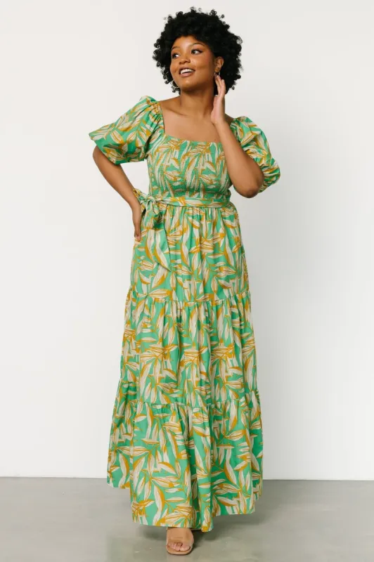 Forsythe Smocked Maxi Dress | Green Print sold by Baltic Born
