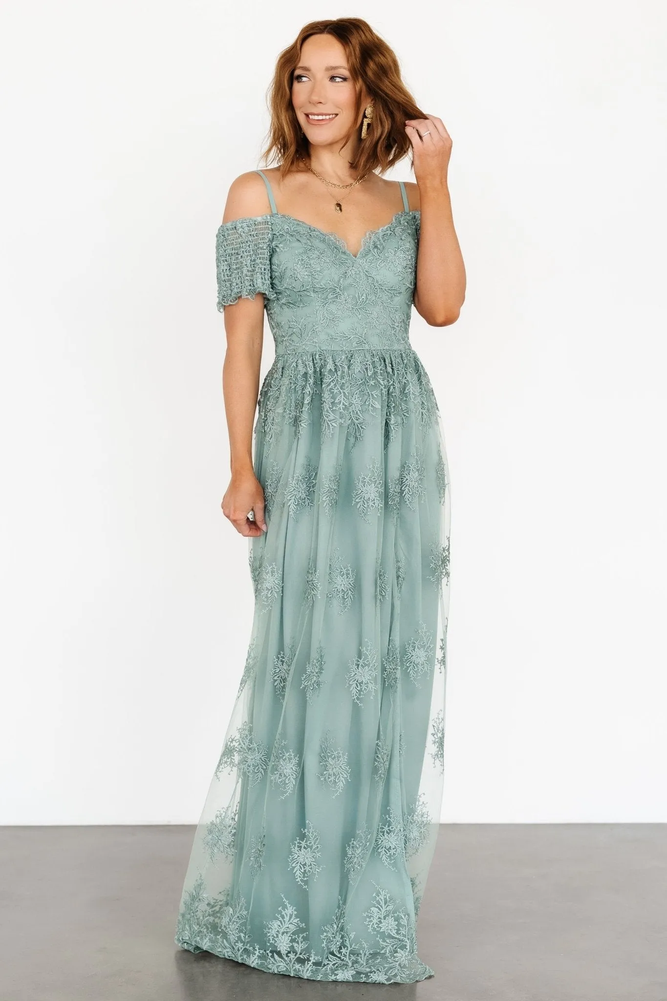 Esperanza Tulle Embroidered Maxi Dress | Sage sold by Baltic Born product image thumbnail 5