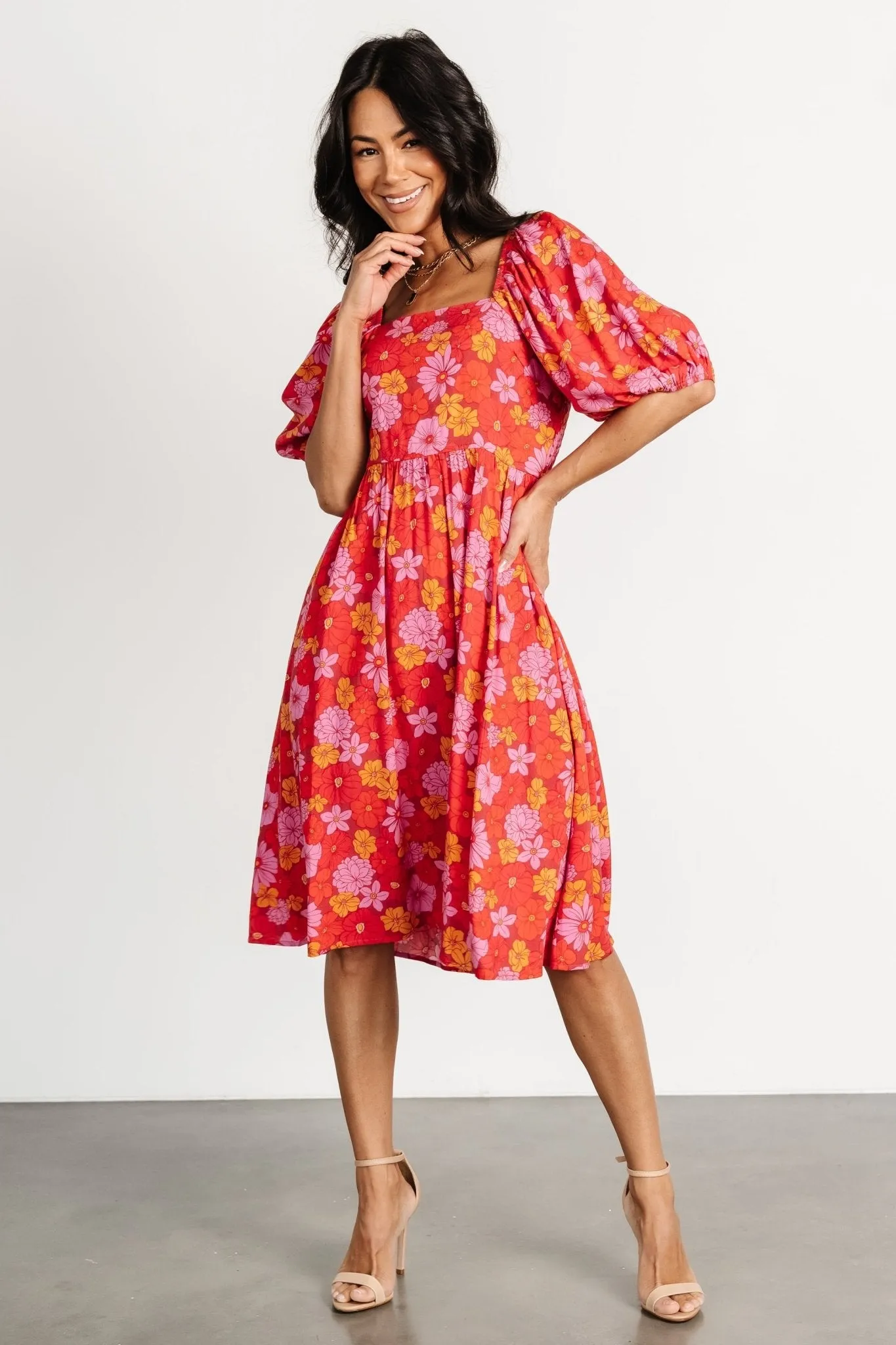 Gabbie Short Dress | Red Multi Floral sold by Baltic Born