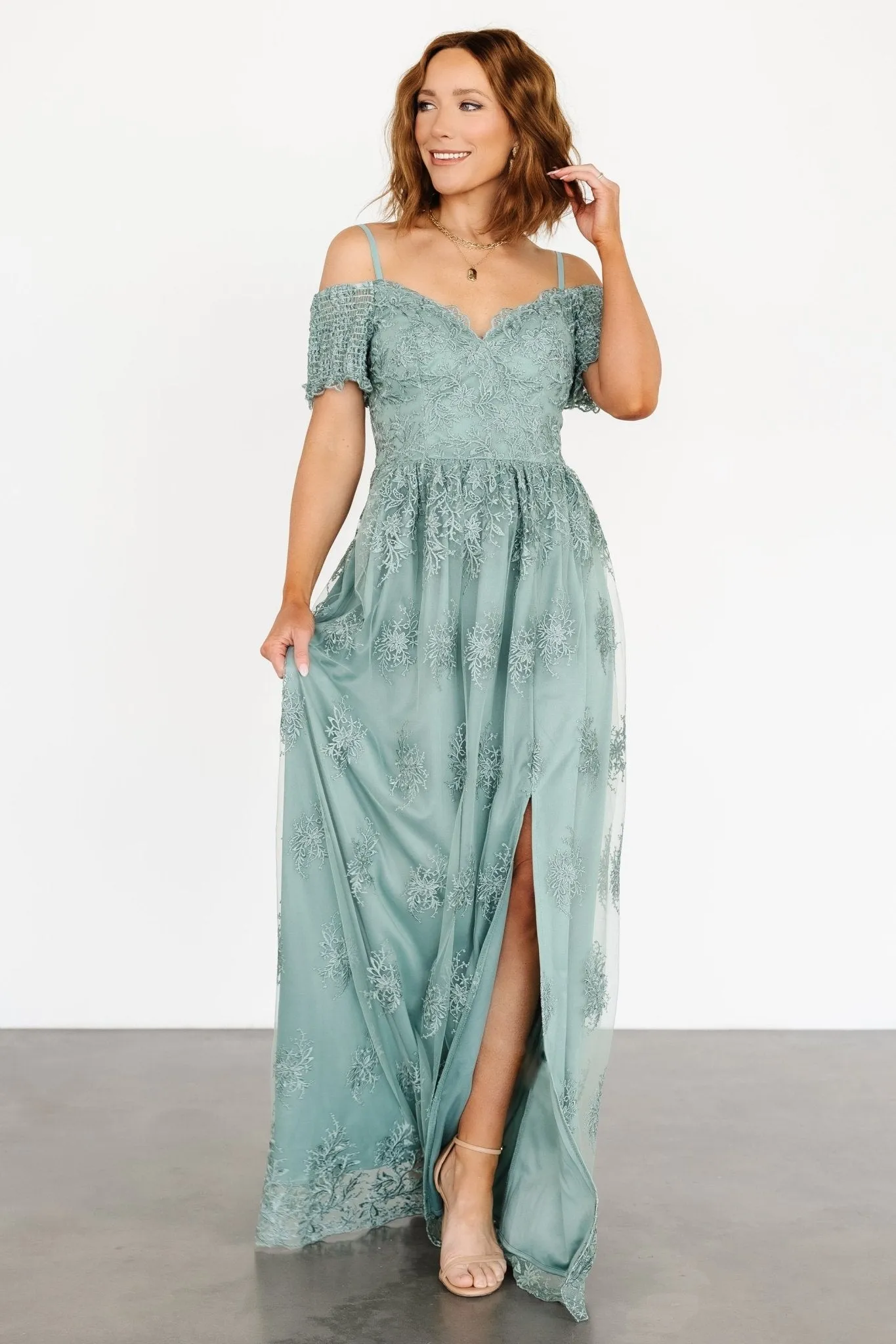 Esperanza Tulle Embroidered Maxi Dress | Sage sold by Baltic Born