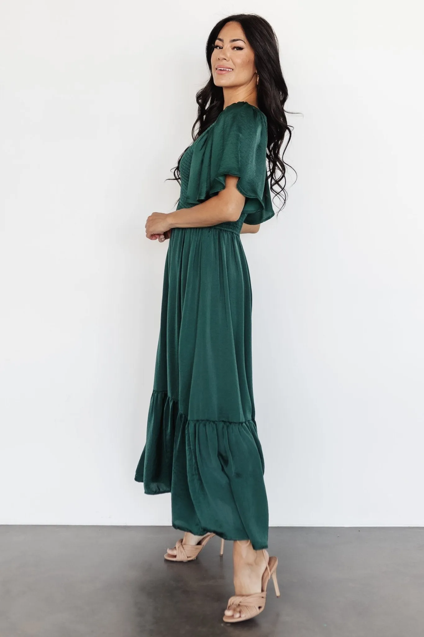 Lovell Smocked Midi Dress | Emerald sold by Baltic Born product image thumbnail 4