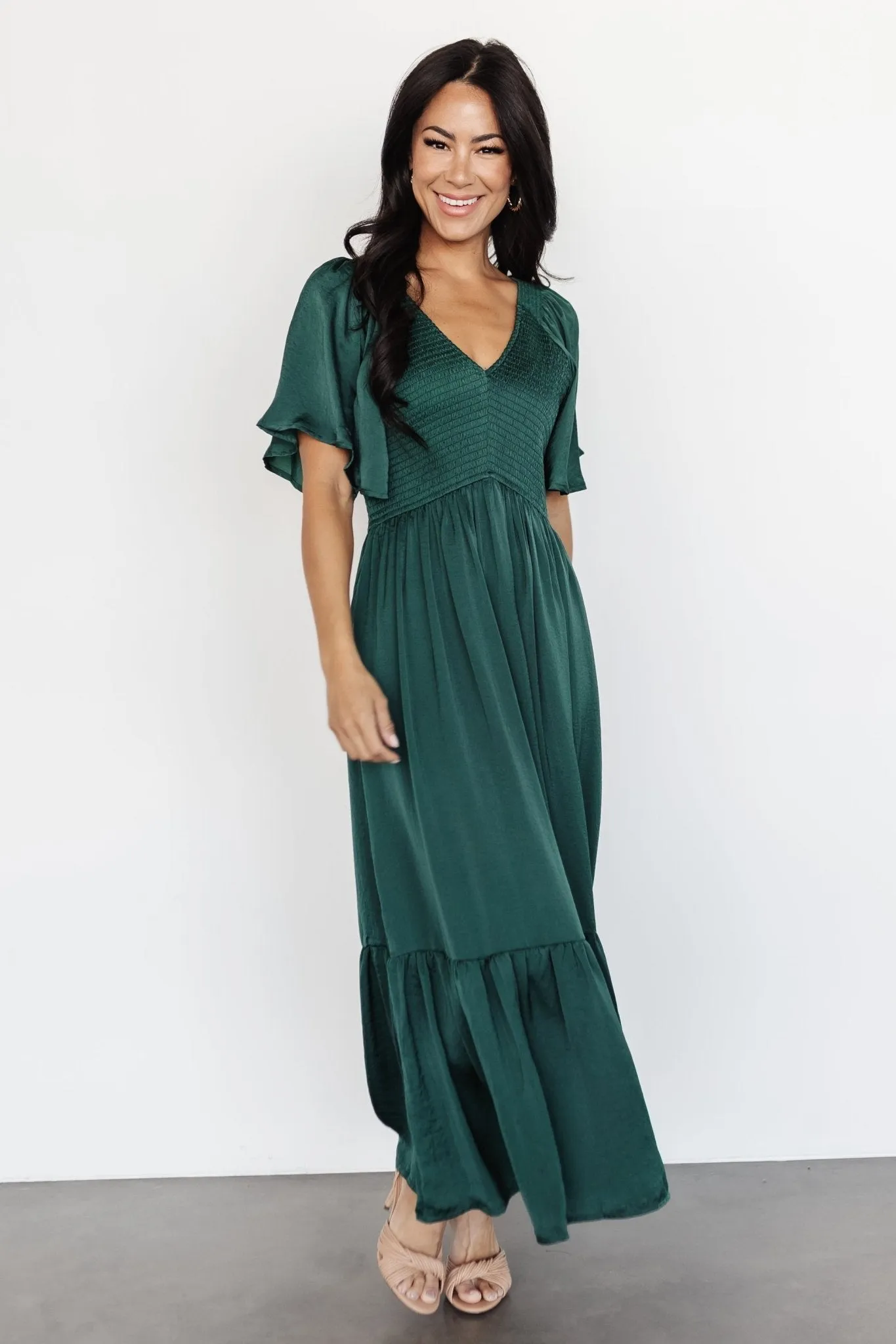 Lovell Smocked Midi Dress | Emerald sold by Baltic Born product image thumbnail 2