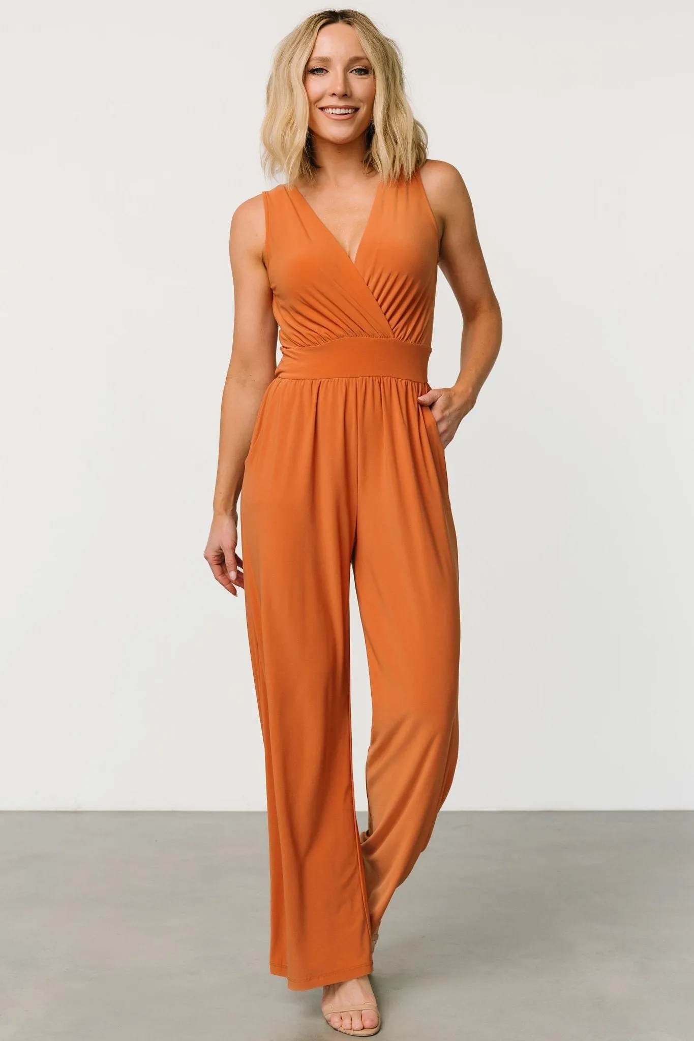 Rudie Sleeveless Jumpsuit | Dark Camel sold by Baltic Born