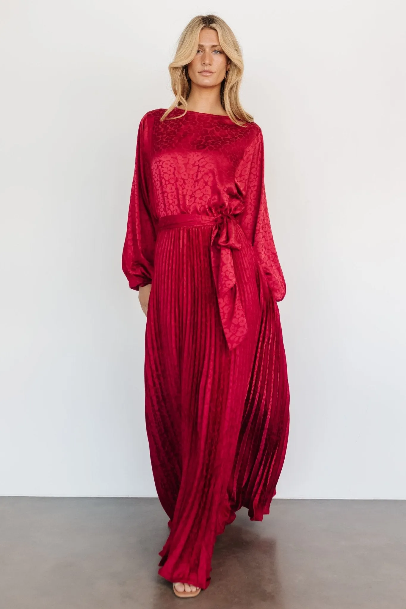 Marva Pleated Maxi Dress | Wine sold by Baltic Born