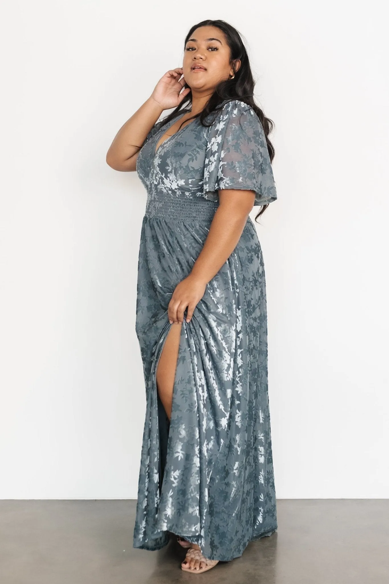 Veronica Velvet Maxi Dress | Slate Blue sold by Baltic Born product image thumbnail 5