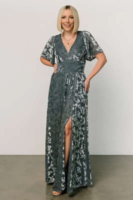 Veronica Velvet Maxi Dress | Slate Blue sold by Baltic Born