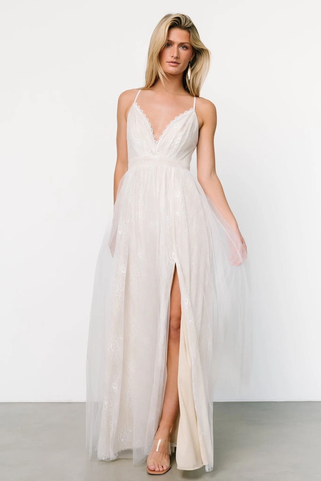Vasia Lace Tulle Maxi Dress | White + Nude sold by Baltic Born