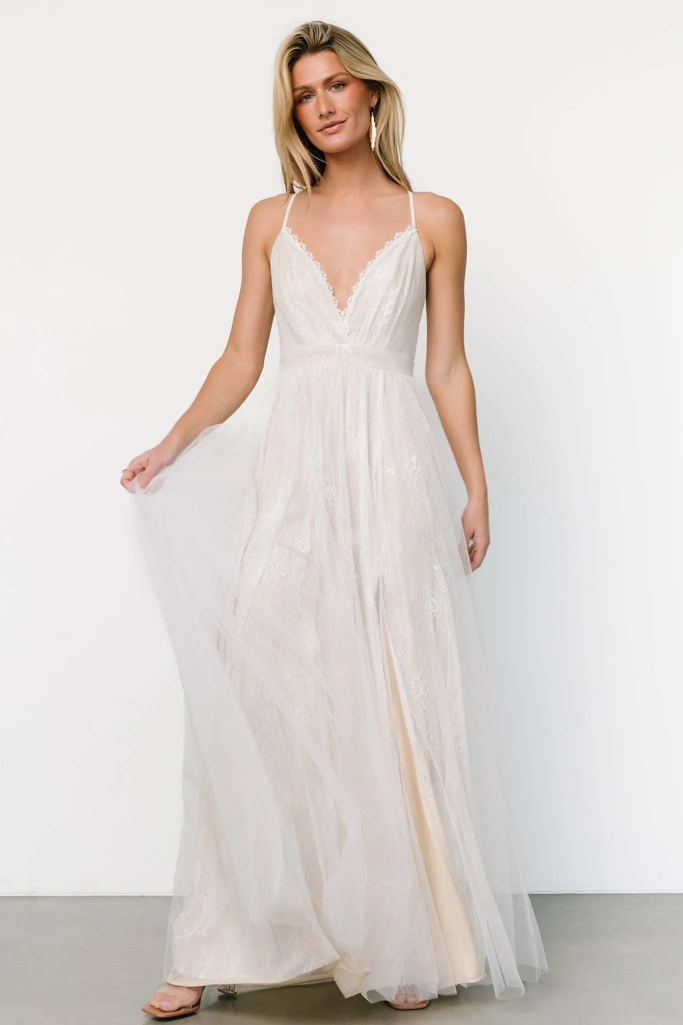 Vasia Lace Tulle Maxi Dress | White + Nude sold by Baltic Born product image thumbnail 5