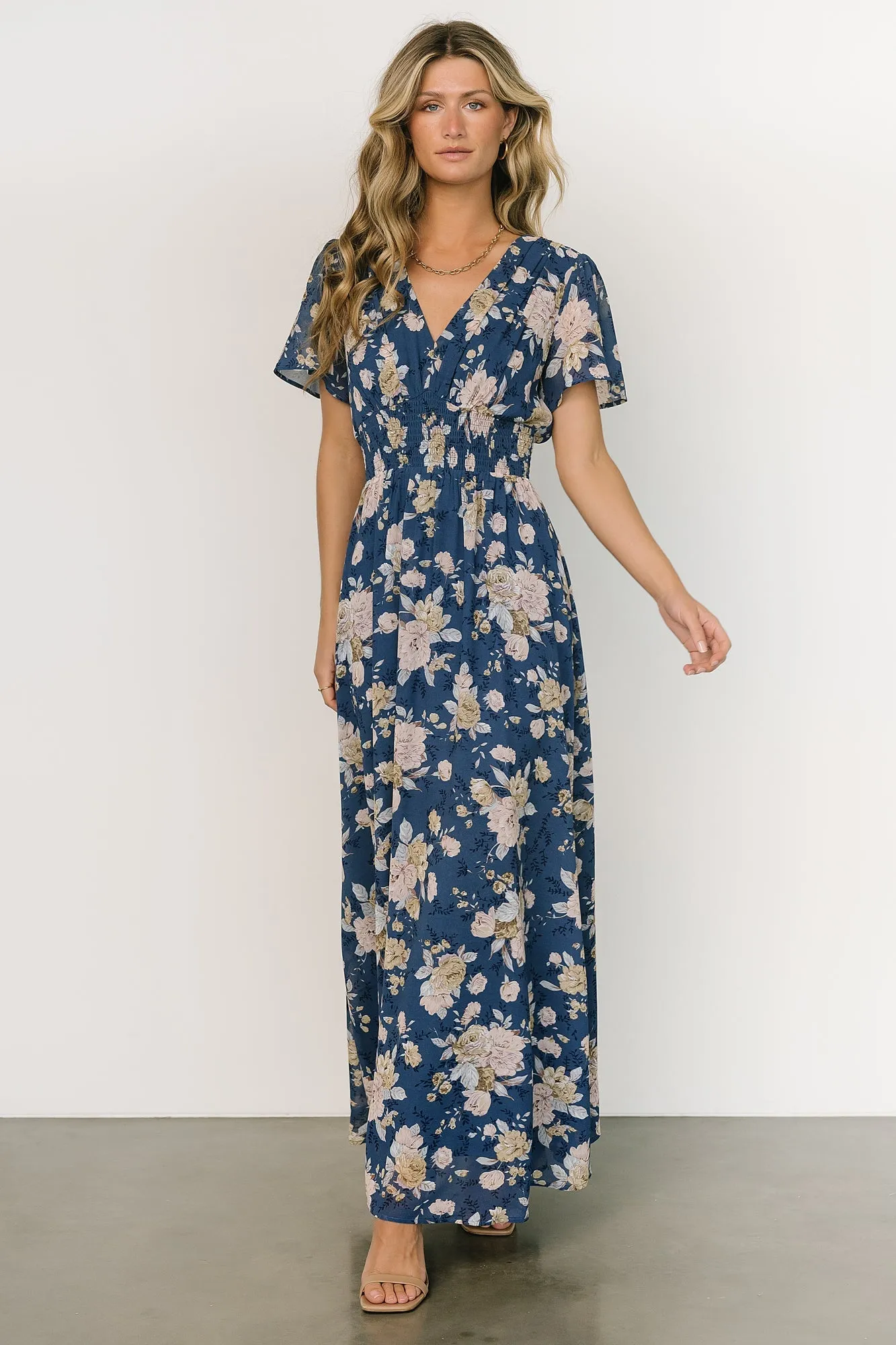 Birdie Maxi Dress | Blue + Blush Floral sold by Baltic Born