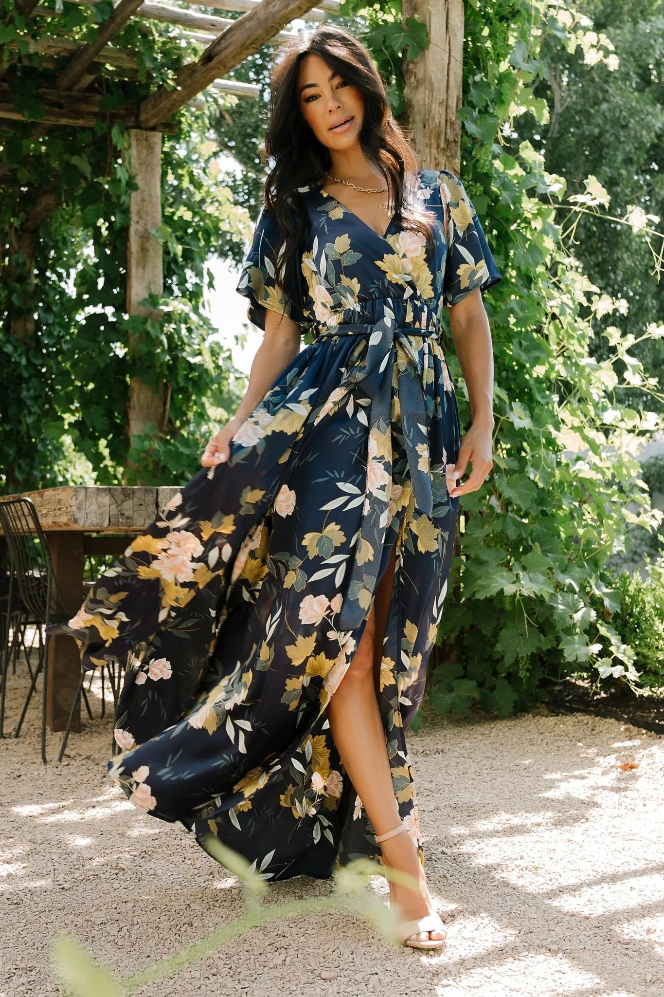 Sicily Satin Maxi Dress | Navy Floral sold by Baltic Born product image thumbnail 2
