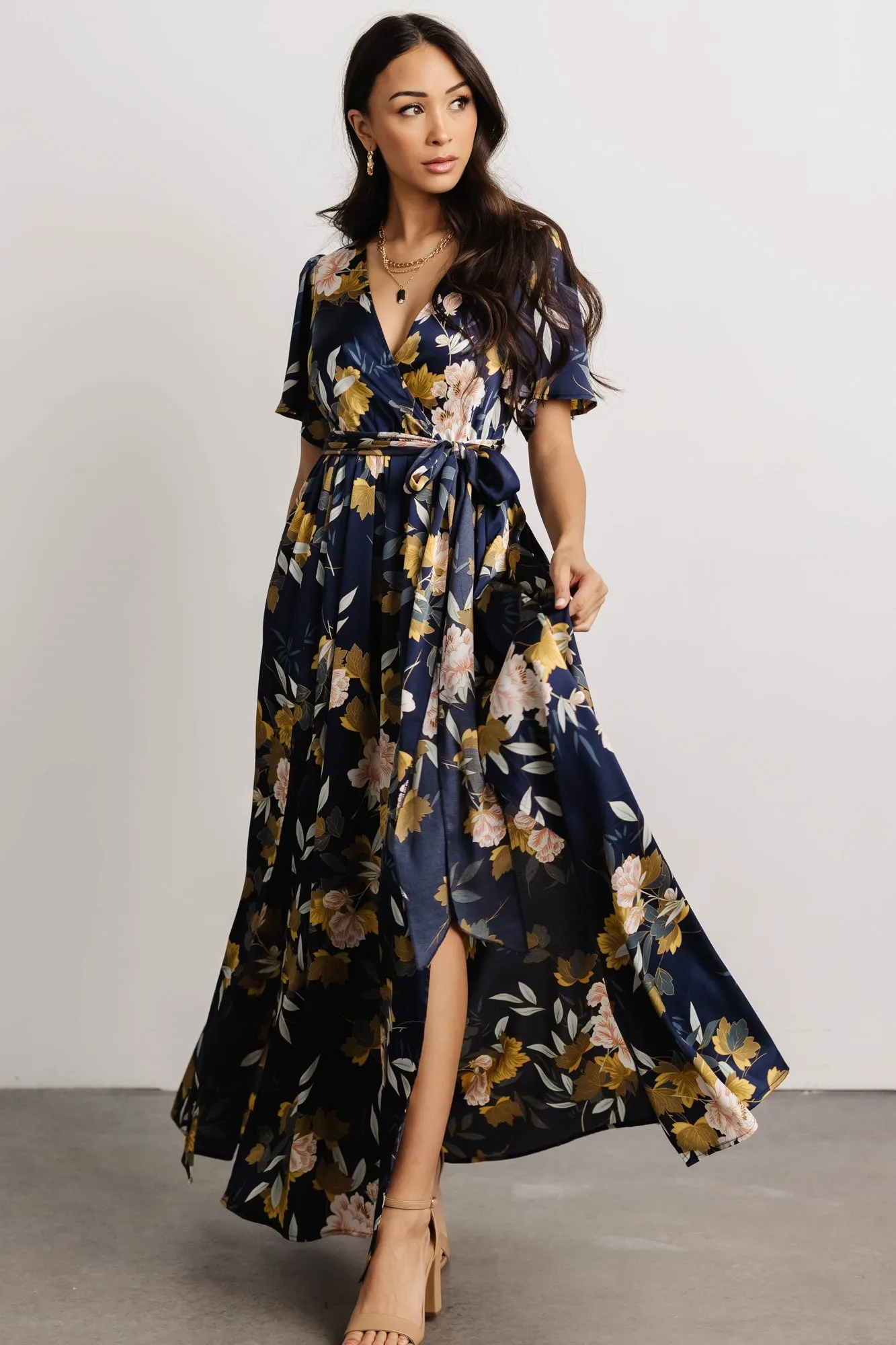Sicily Satin Maxi Dress | Navy Floral sold by Baltic Born product image thumbnail 5