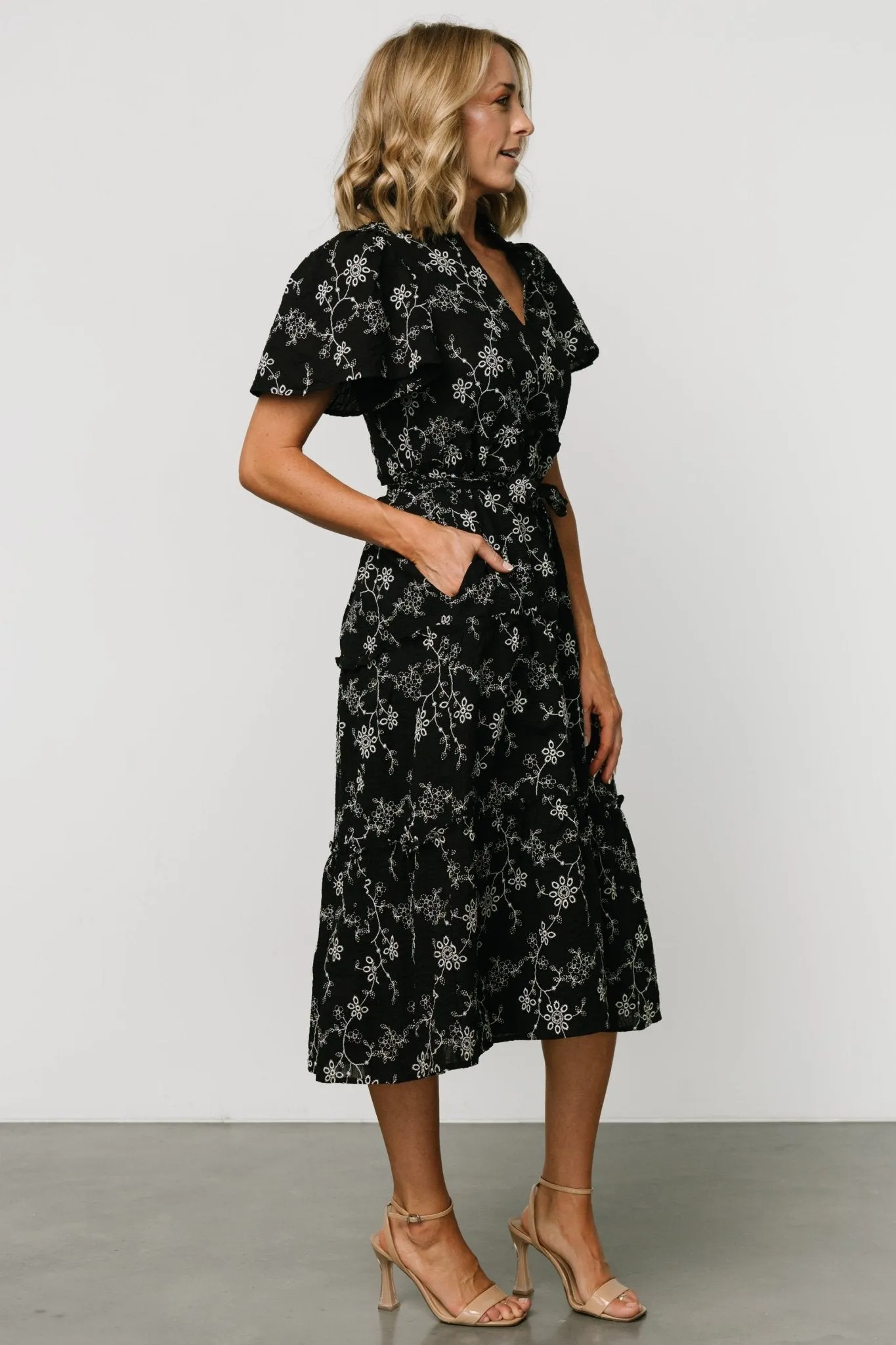Odeya Tiered Midi Dress | Black + White sold by Baltic Born product image thumbnail 3