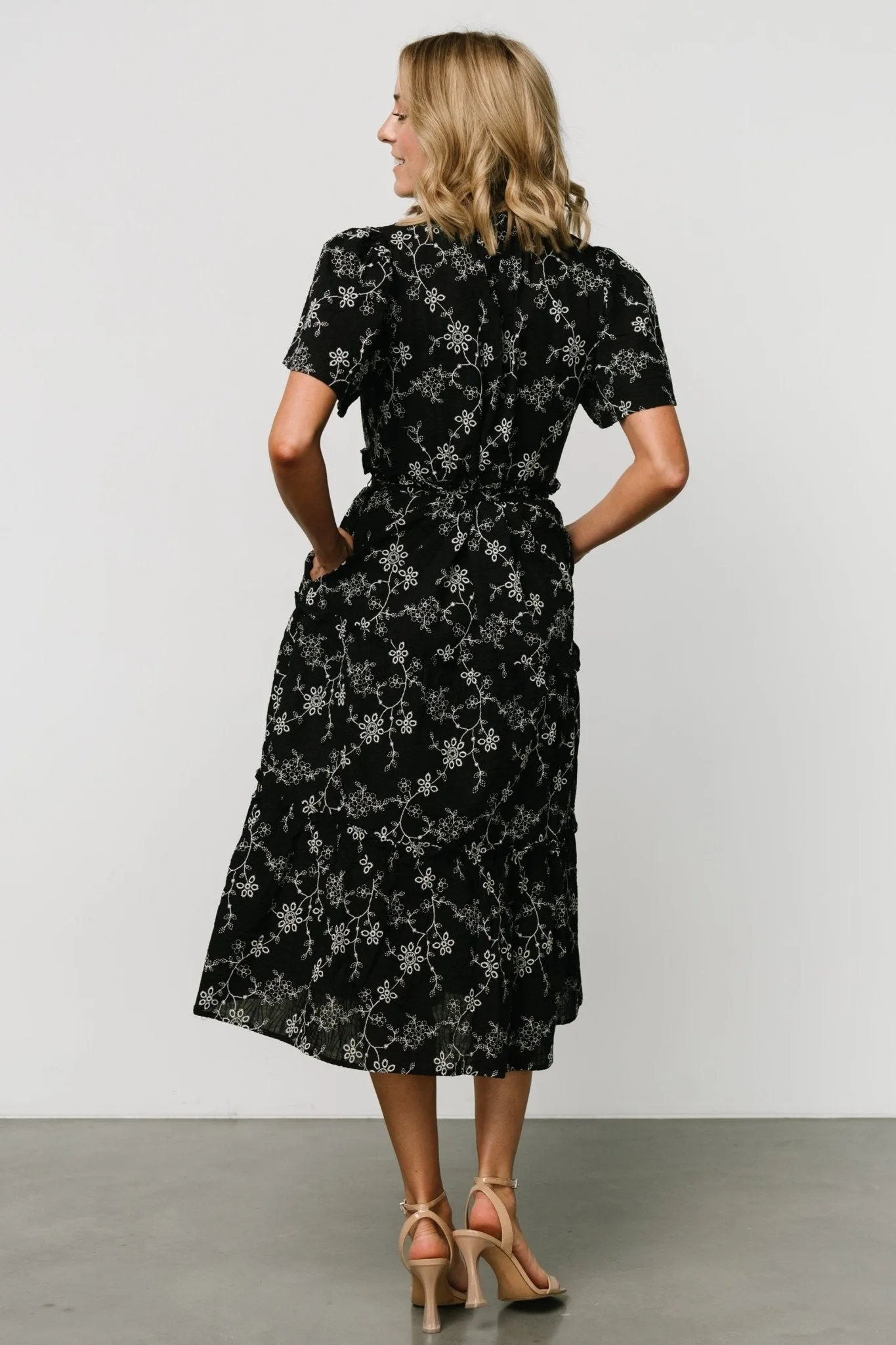 Odeya Tiered Midi Dress | Black + White sold by Baltic Born product image thumbnail 4
