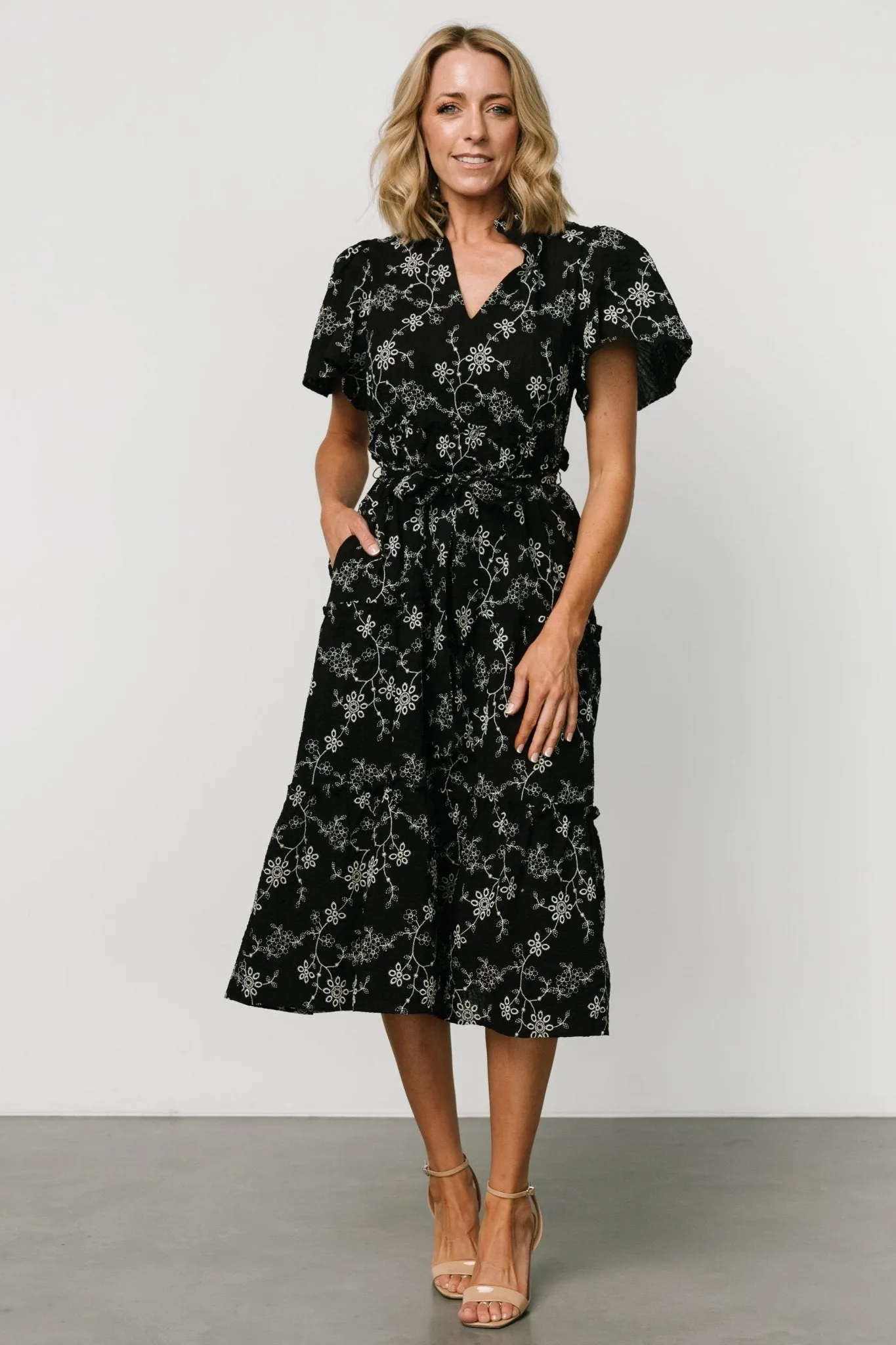 Odeya Tiered Midi Dress | Black + White sold by Baltic Born product image thumbnail 5