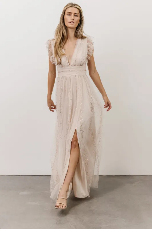Annika Sequin Mesh Maxi Dress | Nude Blush sold by Baltic Born
