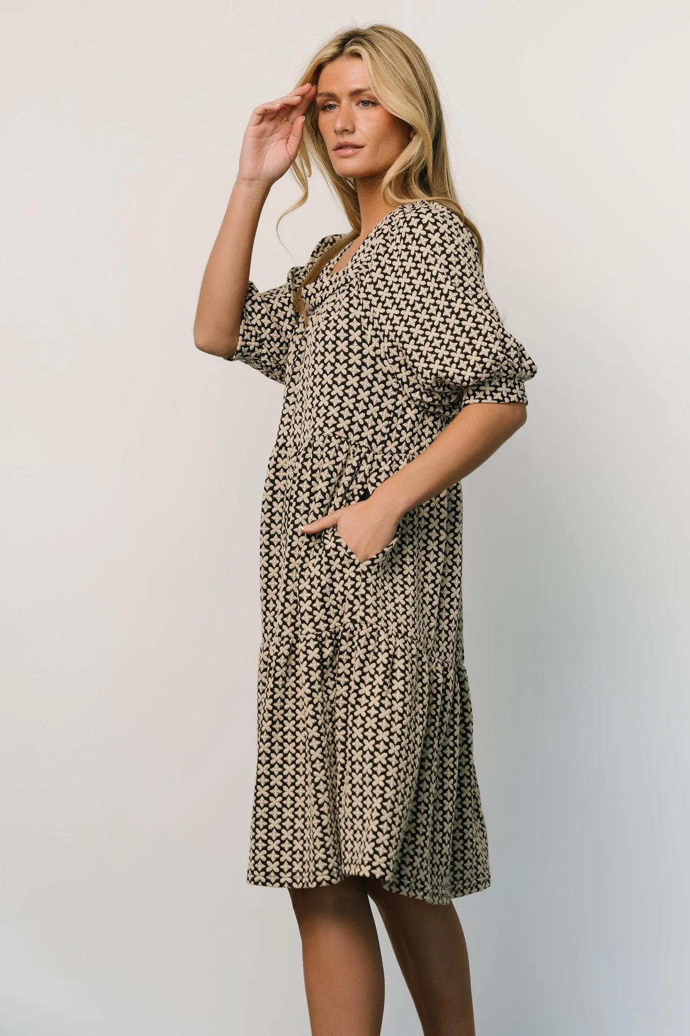 Georgia Puff Sleeve Dress | Black + Tan sold by Baltic Born product image thumbnail 3