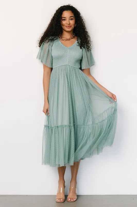 Martha Smocked Tulle Dress | Eucalyptus sold by Baltic Born