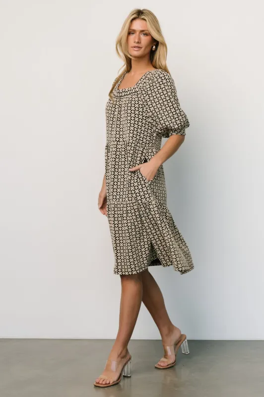 Georgia Puff Sleeve Dress | Black + Tan sold by Baltic Born