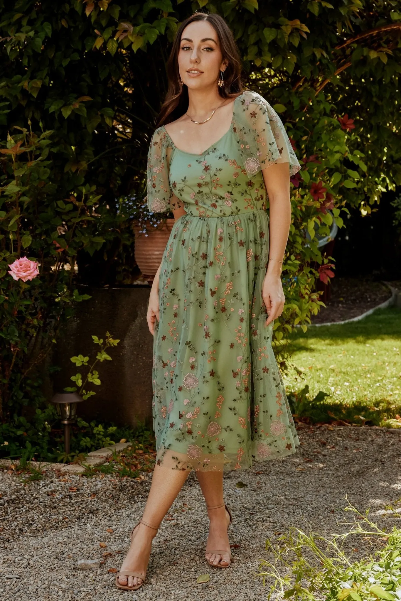 Gwyneth Tulle Midi Dress | Eucalyptus Floral sold by Baltic Born product image thumbnail 4