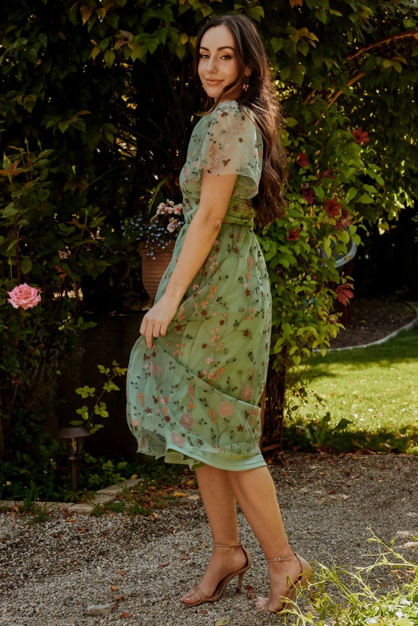 Gwyneth Tulle Midi Dress | Eucalyptus Floral sold by Baltic Born product image thumbnail 5