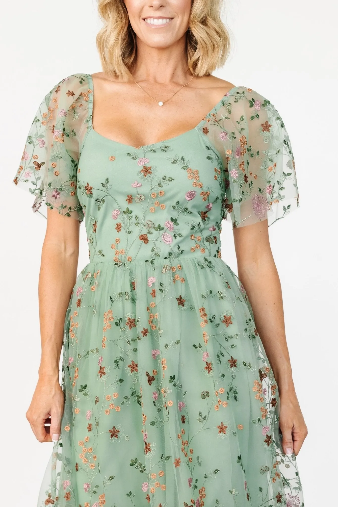 Gwyneth Tulle Midi Dress | Eucalyptus Floral sold by Baltic Born product image thumbnail 2