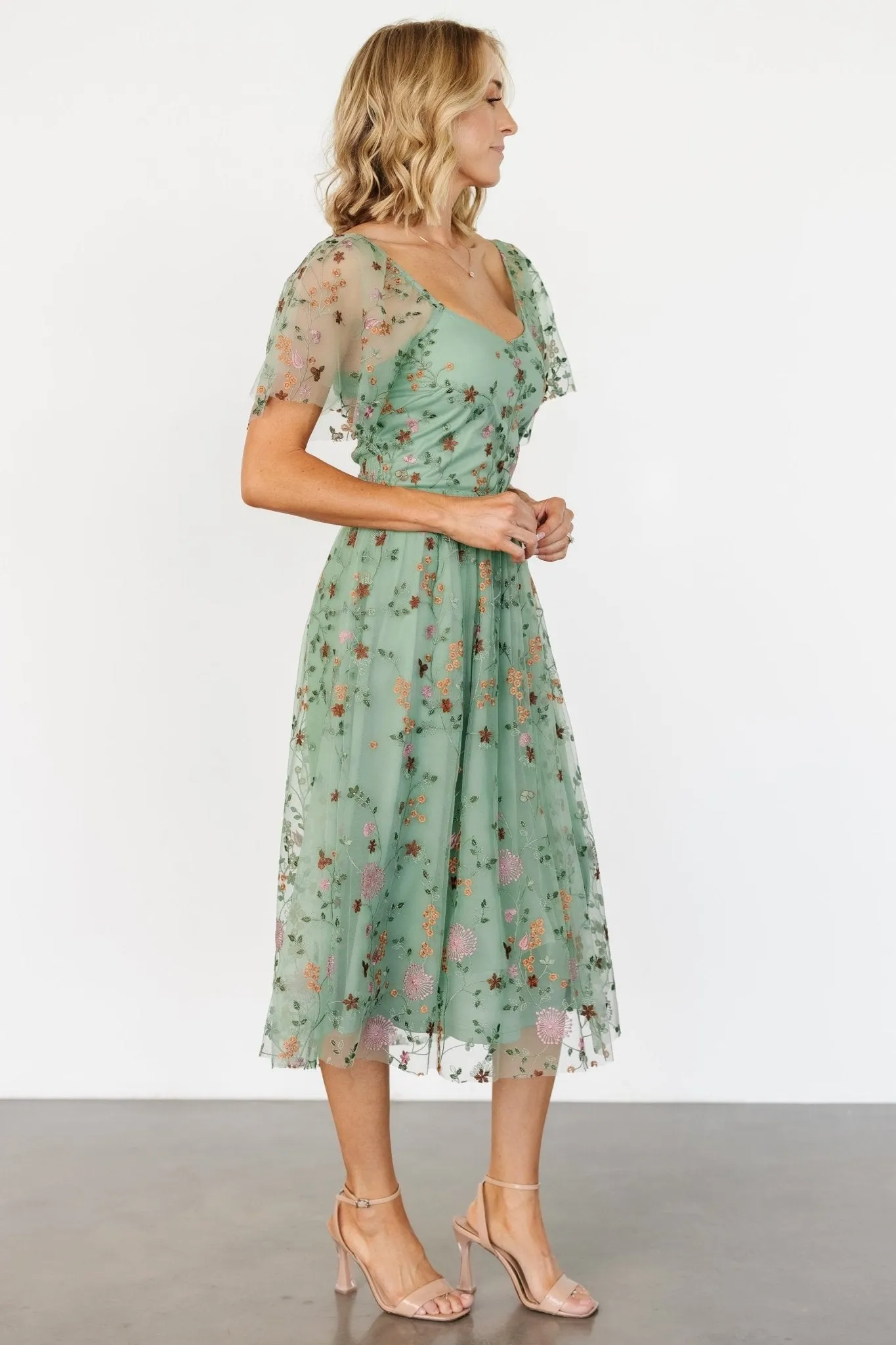 Gwyneth Tulle Midi Dress | Eucalyptus Floral sold by Baltic Born product image thumbnail 3