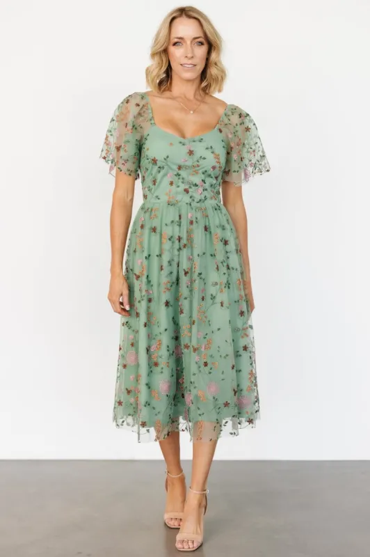 Gwyneth Tulle Midi Dress | Eucalyptus Floral sold by Baltic Born