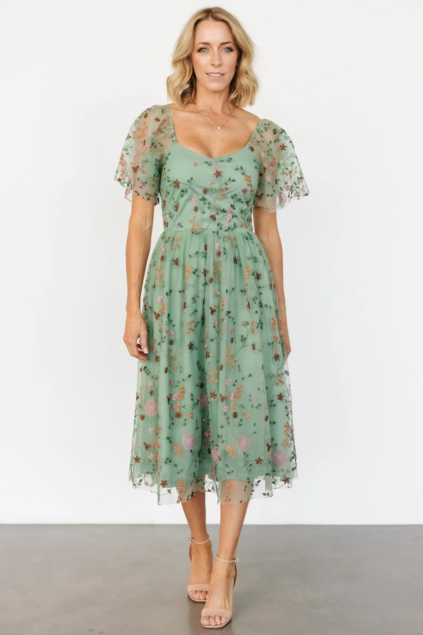 Gwyneth Tulle Midi Dress | Eucalyptus Floral sold by Baltic Born
