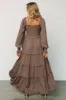 Amanda Smocked Dotted Maxi Dress | Brown sold by Baltic Born