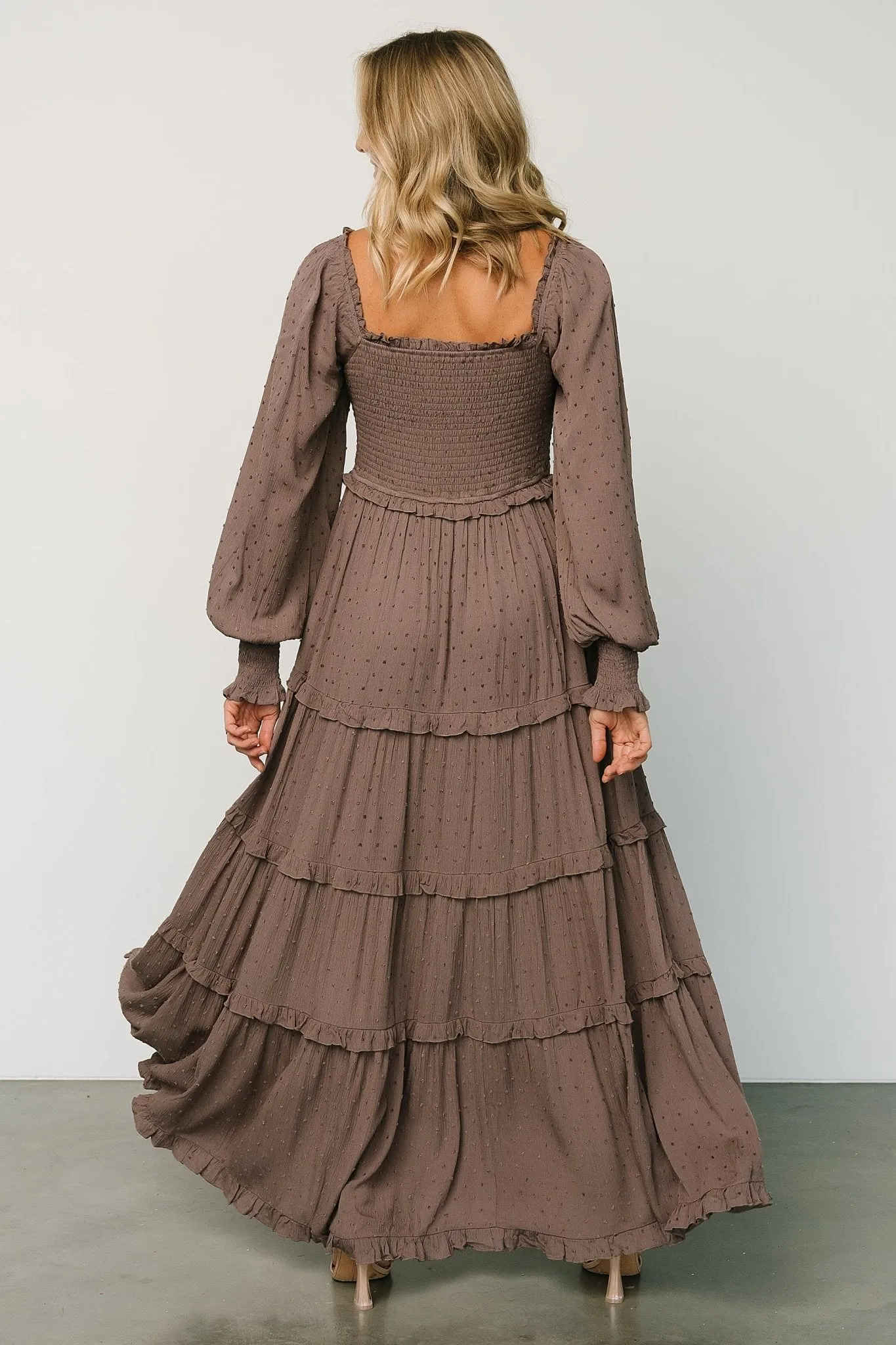 Amanda Smocked Dotted Maxi Dress | Brown sold by Baltic Born product image thumbnail 4