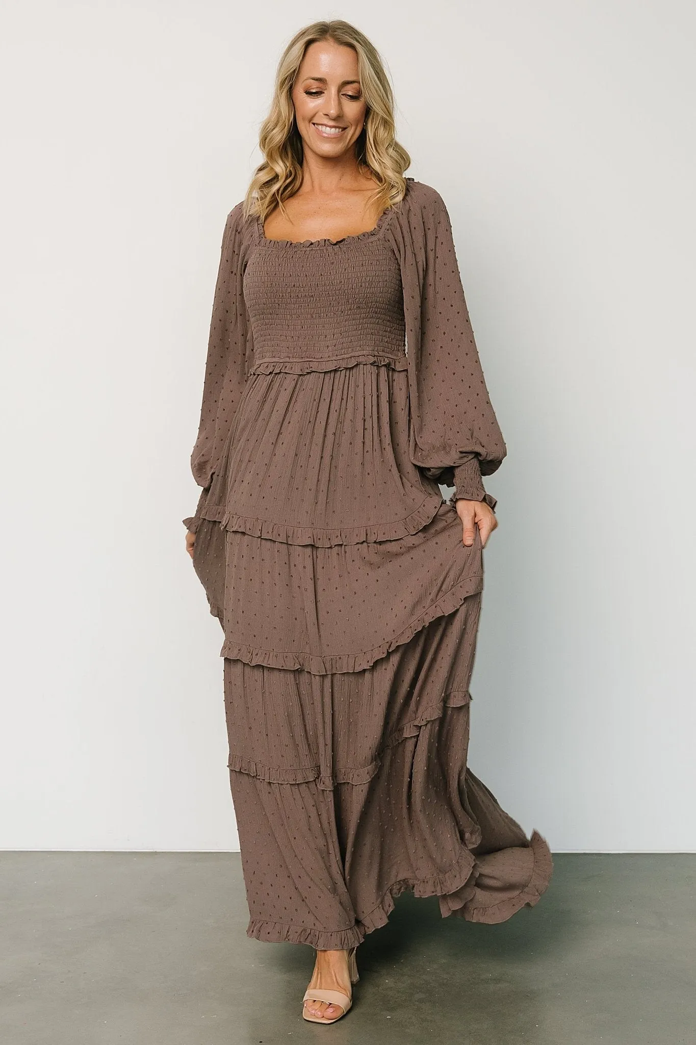 Amanda Smocked Dotted Maxi Dress | Brown sold by Baltic Born product image thumbnail 5