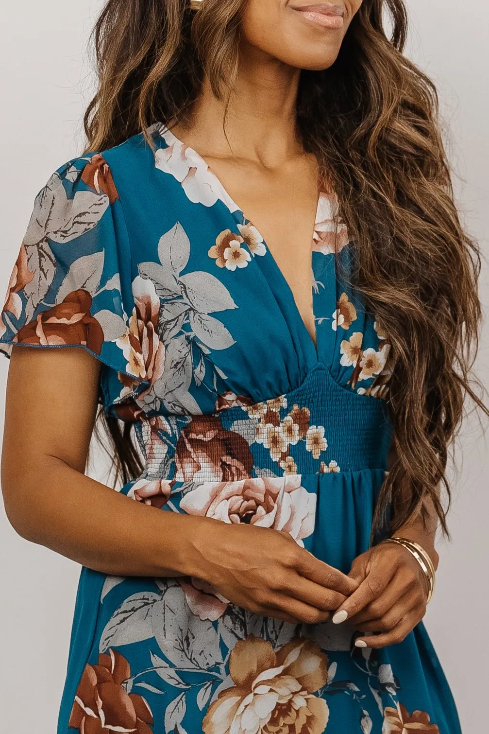 Sarah Smocked Midi Dress | Blue Floral sold by Baltic Born product image thumbnail 5