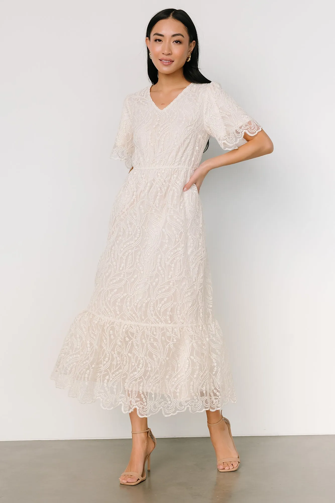 Roanoke Embossed Midi Dress | Vintage Cream sold by Baltic Born product image thumbnail 4