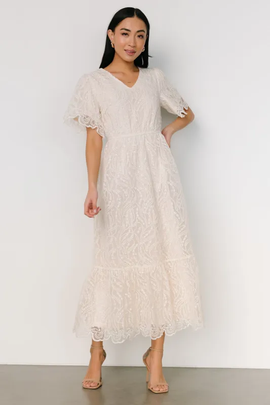 Roanoke Embossed Midi Dress | Vintage Cream sold by Baltic Born