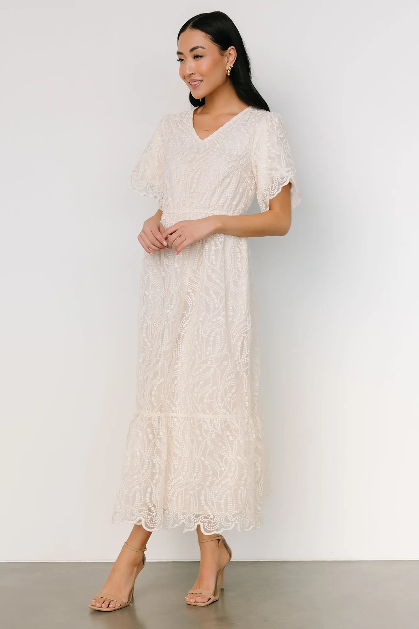 Roanoke Embossed Midi Dress | Vintage Cream sold by Baltic Born product image thumbnail 3