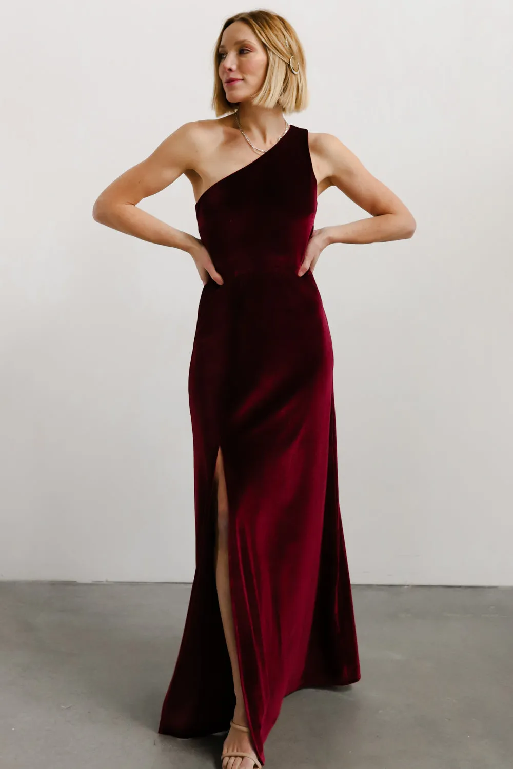 Tatiana Velvet One Shoulder Maxi Dress | Merlot sold by Baltic Born product image thumbnail 5