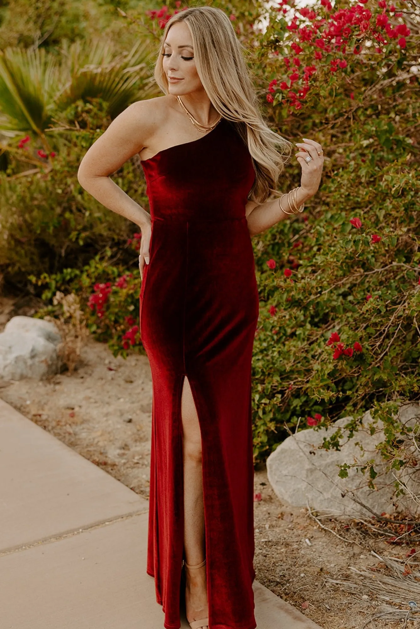Tatiana Velvet One Shoulder Maxi Dress | Merlot sold by Baltic Born