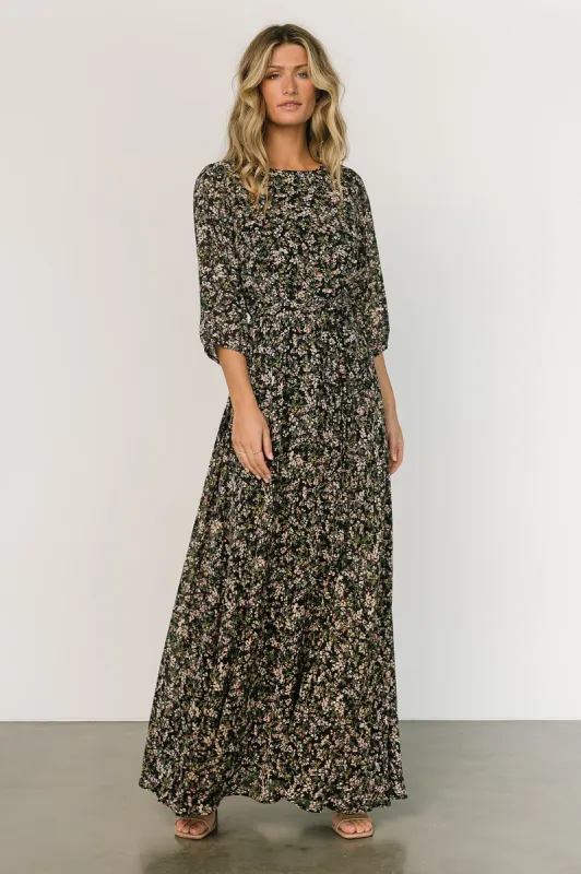 Rebecca Maxi Dress | Black Floral sold by Baltic Born