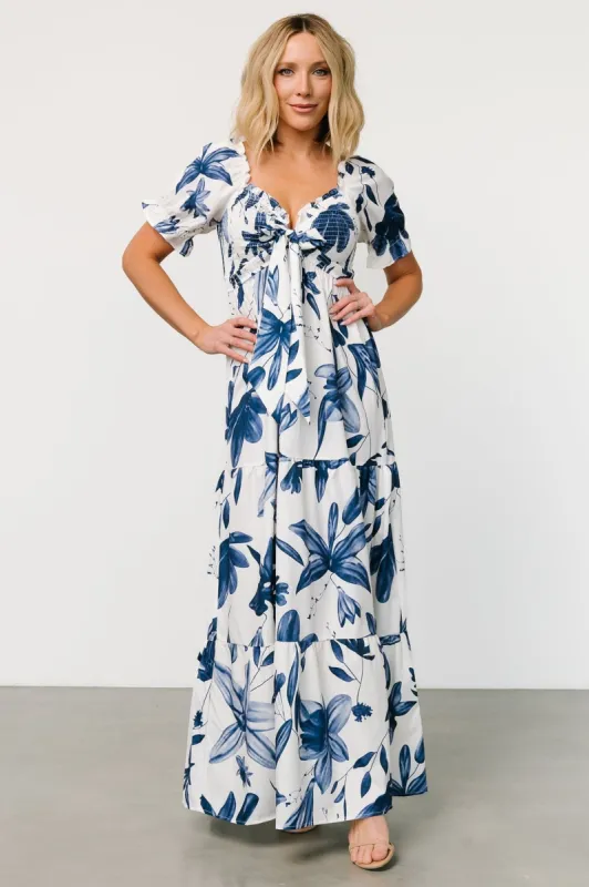 Hilaria Maxi Dress | White + Blue sold by Baltic Born