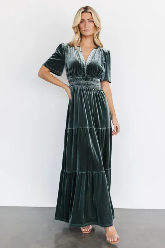 Artemis Velvet Maxi Dress | Eucalyptus sold by Baltic Born