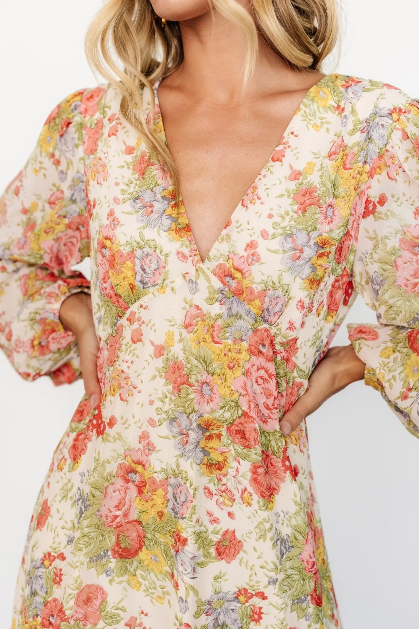 Bowman Deep V Maxi Dress | Cream Multi Floral sold by Baltic Born product image thumbnail 2