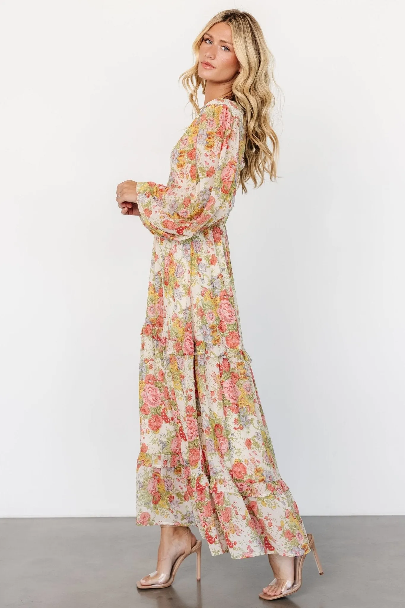 Bowman Deep V Maxi Dress | Cream Multi Floral sold by Baltic Born product image thumbnail 4
